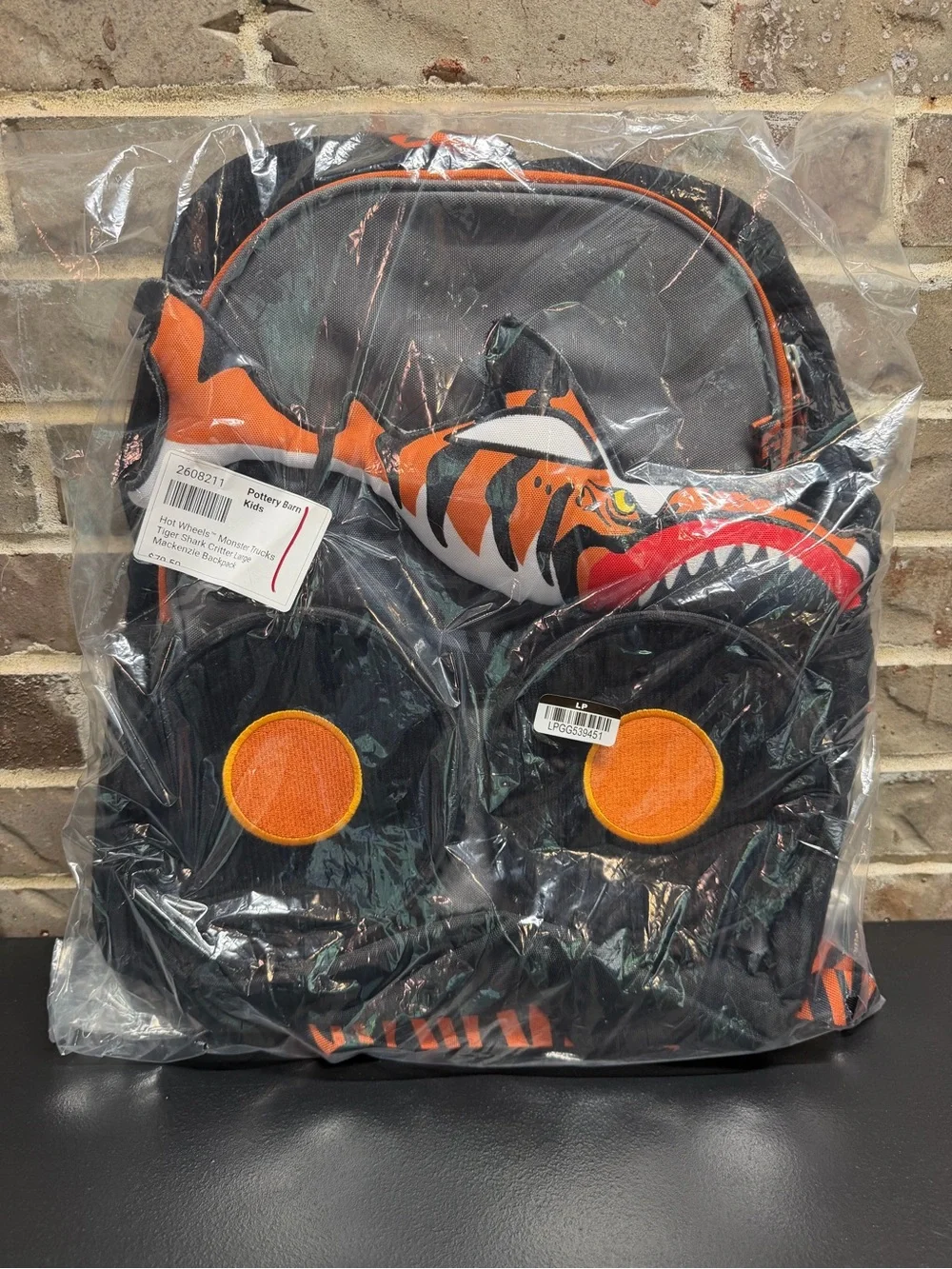 Pottery Barn Mackenzie Hot Wheels Monster Trucks Tiger Shark Backpack NEW